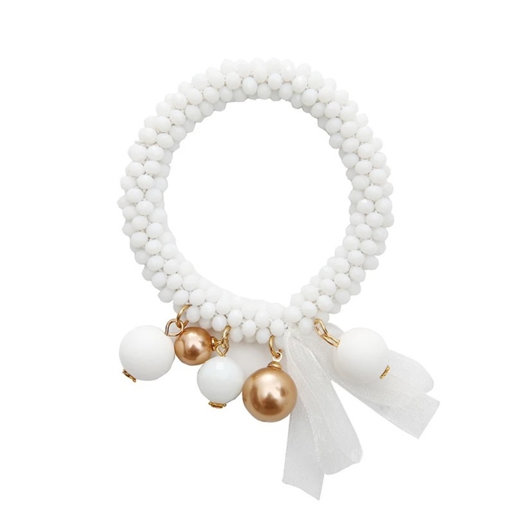 Festive Ribbon and Balls Beaded Bracelet - White